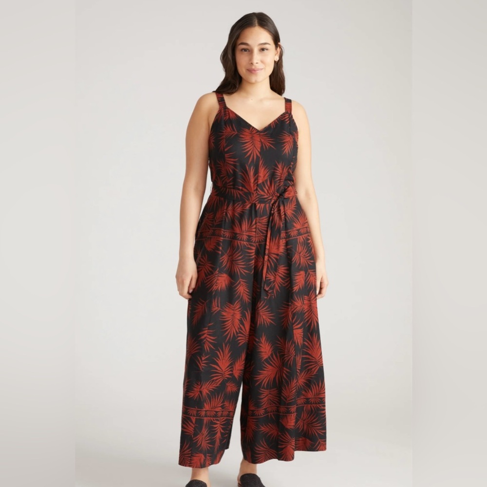 NEW NWT Universal Standard Promenade Linen Wide Leg Jumpsuit Black Red 18 20 M